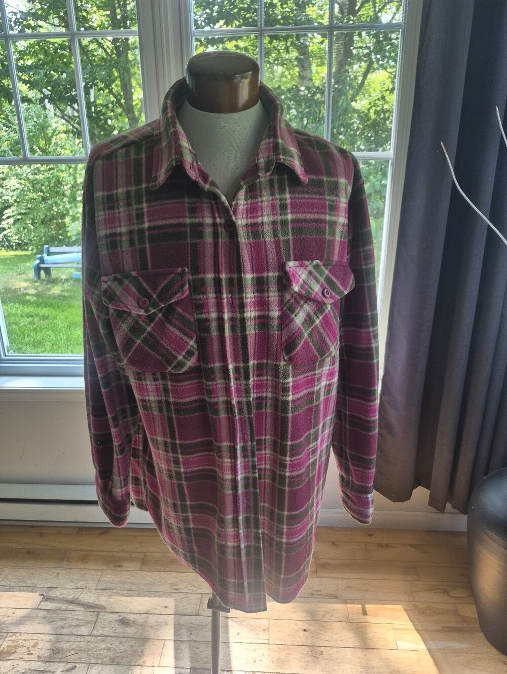 Women's Pink Plaid Button-Down Shirt